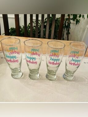 Happy Birthday Glass Tumblers- lot of 4/ 14.5 oz Multicolor Celebration Set